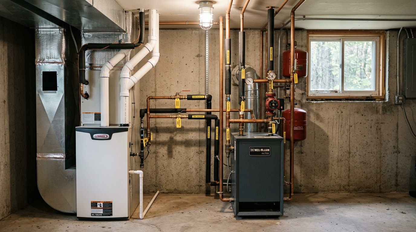 Finished furnace and boiler installation in a Clark County, WI home mechanical room