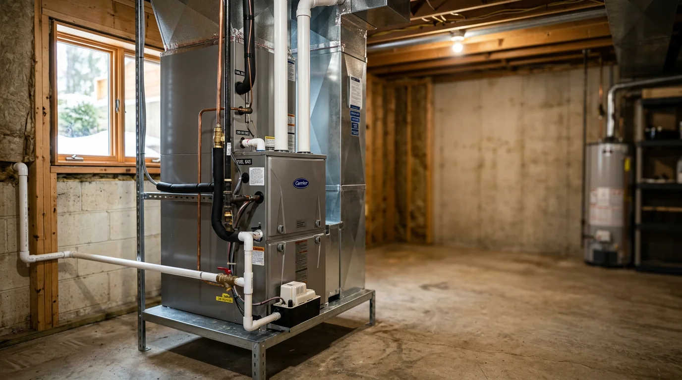 HVAC technician working on furnace system